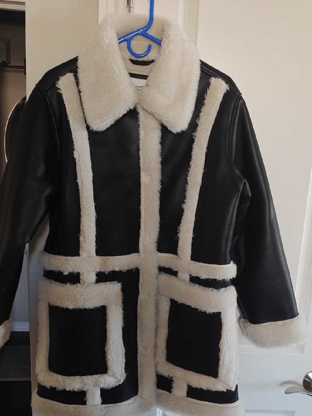 Women's Abercrombie & Fitch oversized Sherpa-lined Vegan Black Leather Jacket
